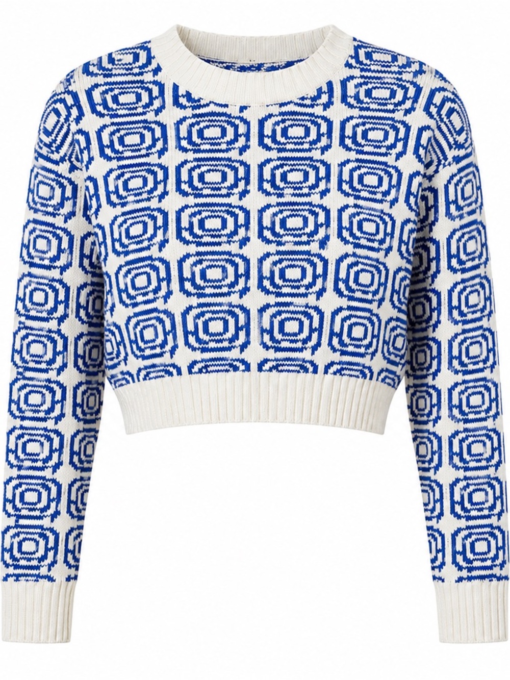 Geometric Cropped Crewneck Sweater - Women